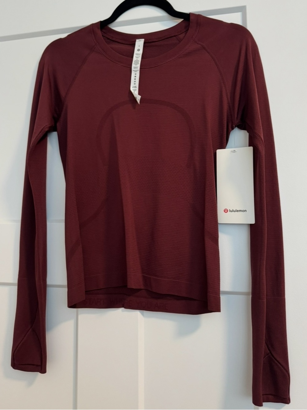 Lululemon Swiftly Tech Long-Sleeve Shirt 2.0 Waist Length in red Merlot